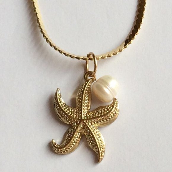 Starfish Pearl Necklace 23" Gold Plated Sea life Island Freshwater White - Picture 8 of 10